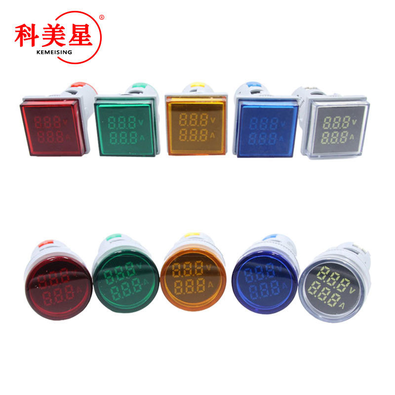 Đèn báo điện áp Ampe kế Đèn báo tín hiệu AD16-22FVA Vuông tròn Màn hình kỹ thuật số Đèn báo LED