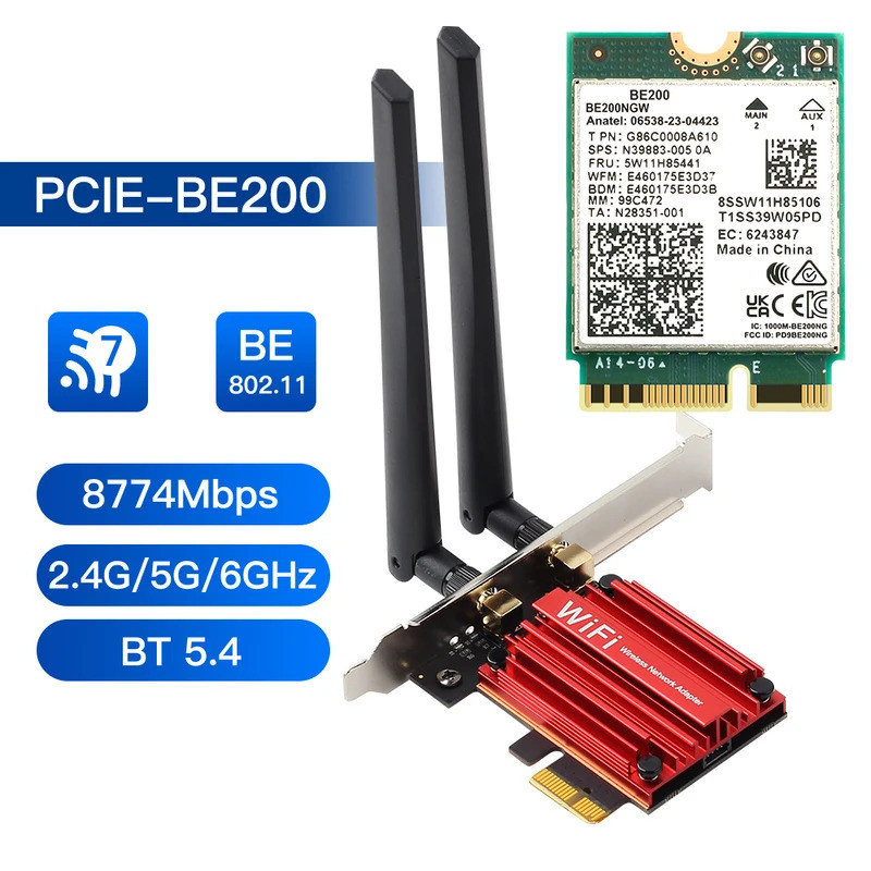 Bộ Chuyển Đổi Wifi PCIE Cho BE200 WiFi 7 8774Mbps Bluetooth 5.4 Thẻ Mạng Không Dây Chơi Game PC 2.4G