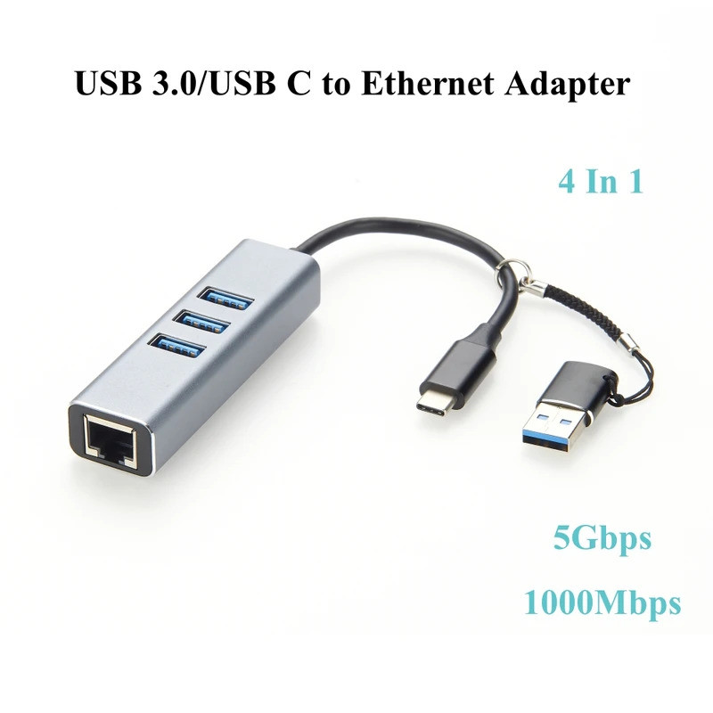 USB 3.0 sang RJ45 Gigabit Ethernet LAN Adapter Type-C sang RJ45 1000Mbps Mạng kép USB Type-C Card mạ