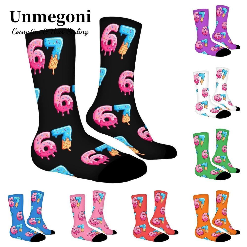 UNMEGONI 67 Meme Crew Tất Dài, Cotton Thoáng Khí 67 Meme Kem Tất, Hoạt Hình Ấm Áp Vui Nhộn Sáng Tạo 