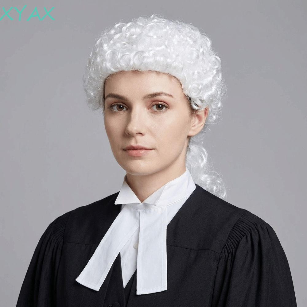 XYAX Judge Tóc Giả, Tóc Xoăn No Bangs Judge Cosplay Mũ, Tóc Giả Trắng Bền Đẹp Baroque Tóc Giả Mềm Lu