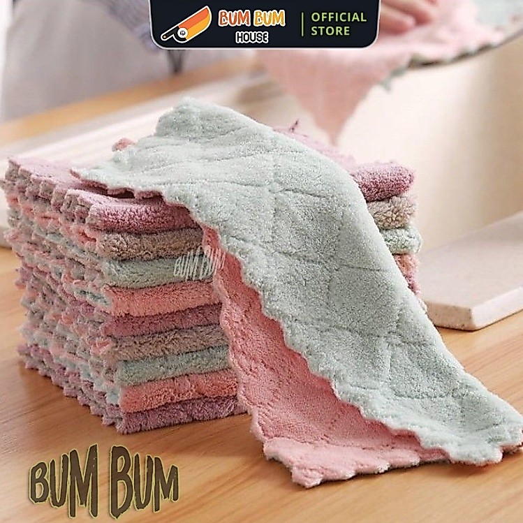 Combo 10 Khăn Lau 2 mặt, thấm hút nước đa năng nhỏ gọn siêu mềm mịn Bum Bum House