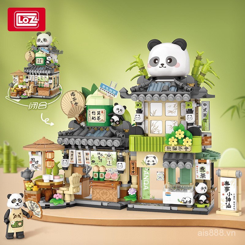 VM5R [Cash commodity and quick delivery]LOZ1383Panda Tea House Small Brick Building Blocks Street Sc
