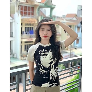 Áo phông nữ babytee Phong cách Vintage họa tiết hình in 5d "Cô Gái Nói Nhỏ" chất cotton co giãn mềm mịn oversize 55kg