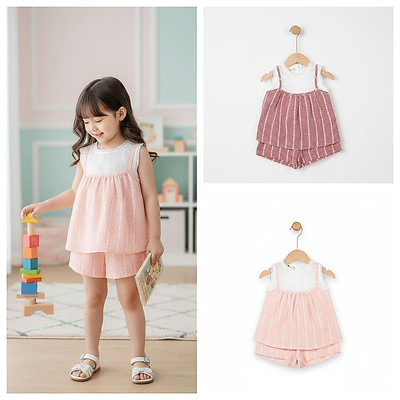 Bộ xinh yêu mùa hè, sát nách bé gái LITIBABY size cho bé gái khoảng 2 đến 7 tuổi NH20