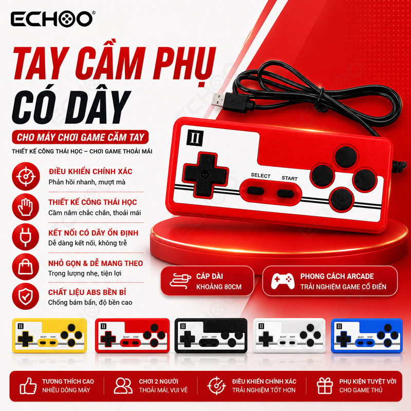 Tay Cầm Chơi Game SUP Có Dây Phụ Kiện Máy Chơi Game Cầm Tay SUP Hỗ Trợ Chơi 2 Người Controller 80cm