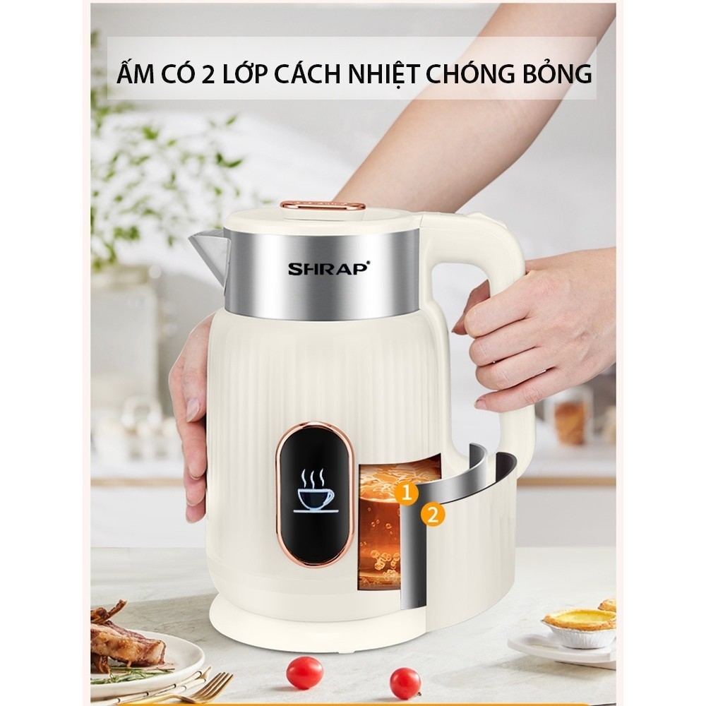 Ấm Siêu Tốc Mẫu Mới SHRAP SH-86 Dung Tích 3.2L Có 2 Lớp Cách Nhiệt, Công Suất 1500W Thân Chống Bỏng, Tự Động Ngắt | BigBuy360 - bigbuy360.vn