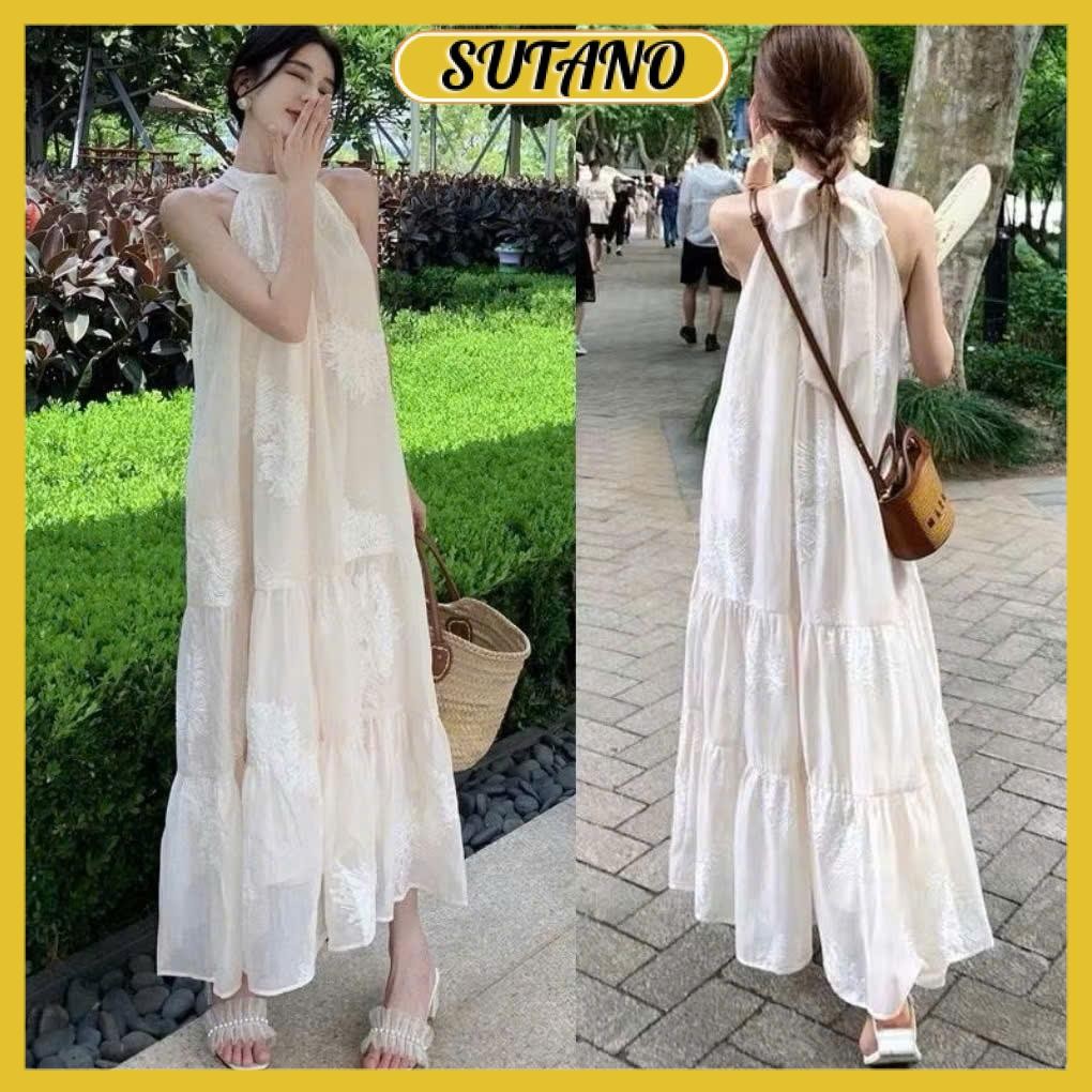 Đầm maxi đi biển chất vải voan thêu hoa, váy maxi dáng dài tiểu thư V235 SUTANO | BigBuy360 - bigbuy360.vn