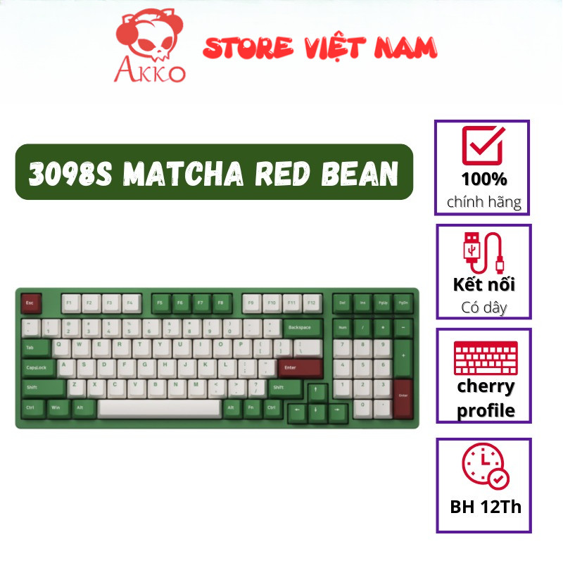 Bàn Phím cơ Akko 3098S Matcha Red Bean (PBT Double Shot/Rainbow LED/cherry profile)