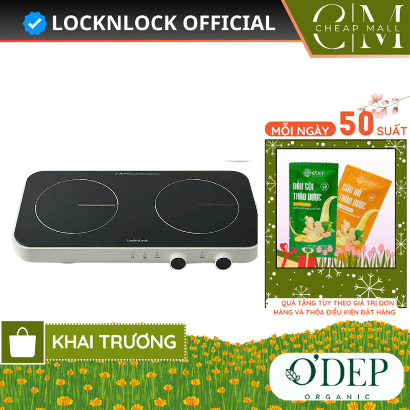 Bếp điện từ đôi LocknLock mặt kính 1300W1500W Square Double Induction EJI326WHT Màu Trắng - CHEAP CS