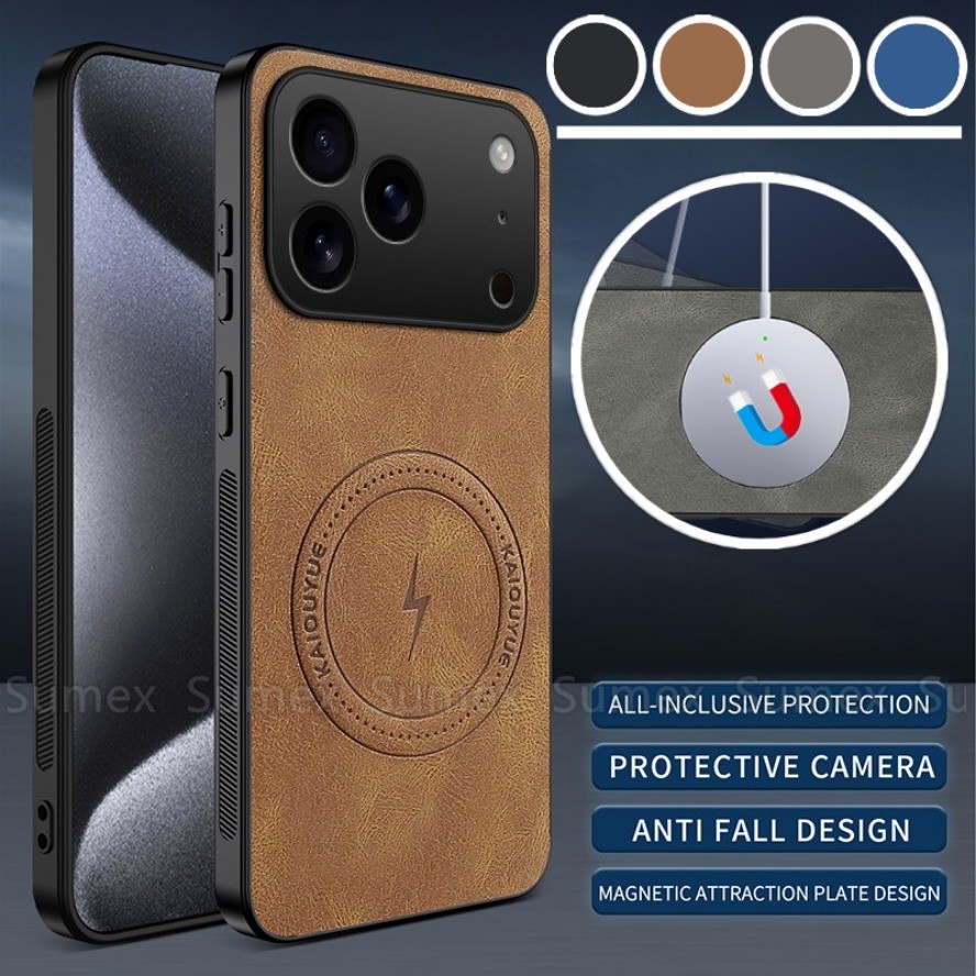 Từ Tính Vòng Sạc Da Dành Cho iPhone 17 Pro Max Air Đơn Giản Kinh Doanh Điện Thoại Ốp Lưng Mềm TPU Ca