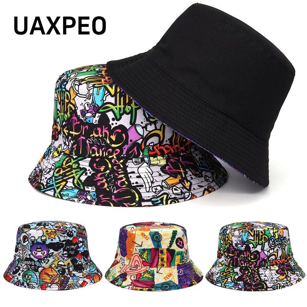 UAXPEO Panama Mũ Xô Hai Mặt Đảo Ngược Nam Nữ In Chữ Động Vật