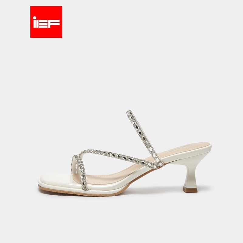 IEF, Giày dép nữ mới, dép thời trang, mũi vuông, gót mảnh,dép dễ phối đồ, kiểu Pháp, thanh lịch, phong cách tiên nữ
