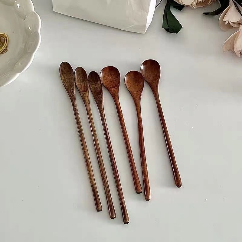 remai#ins Japanese Retro Solid Wood Long Handle Stirring Spoon Coffee Spoon Milk Powder Stirring Sti