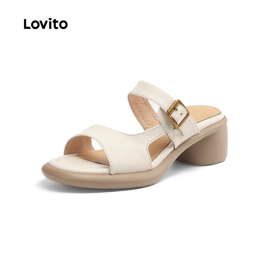 Lovito Dép cao gót Preppy Đơn giản cổ điển và đa dụng Mọi mùa sắc trắng kem LFA85066
