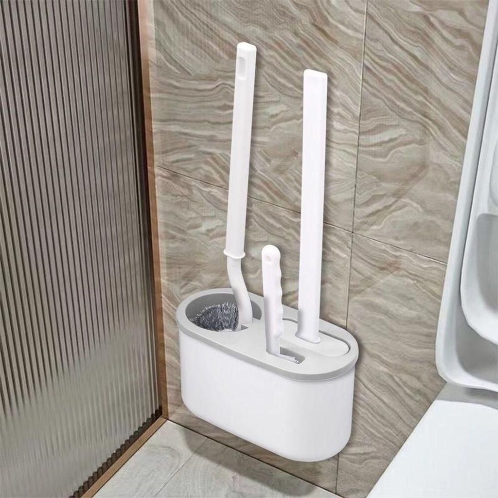 Dụng Cụ Chà Rửa Toilet 3 trong 1 - Bộ 3 Cọ bồn cầu silicon, chà toilet nhà vệ sinh [ngocanhngocanh98]