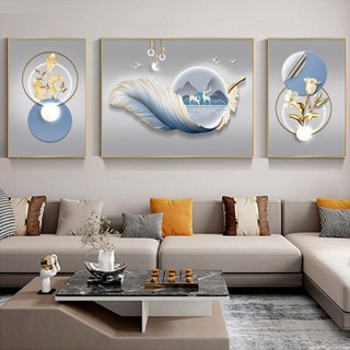 Bộ 3 bức tranh canvas "Lông vũ trừu tượng" thích hợp treo tường hiện đại/phòng khách/phòng ngủ/khách sạn.