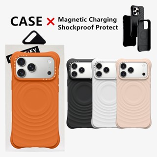  CaseTifg Vỏ gợn sóng màu cam vũ trụ cho iPhone 17 16 15 14 13 Pro Max 16Plus 17Air Silicon lỏng sạc từ tính Vỏ điện thoại chống sốc chống vân tay mờ 