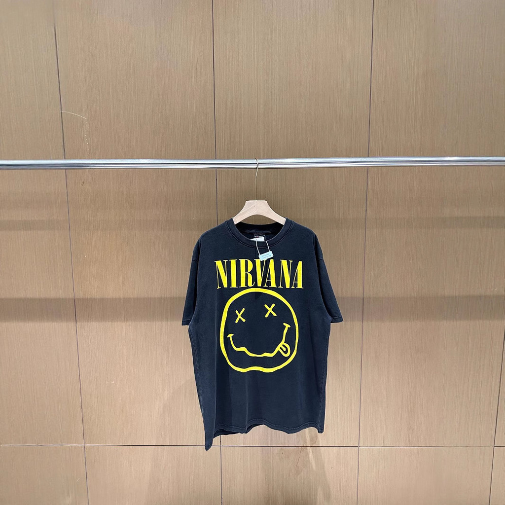 PWHG NIRVANA Nirvana Kortkoben vintage washed distressed vintage Rock band short sleeve shirt T Shir