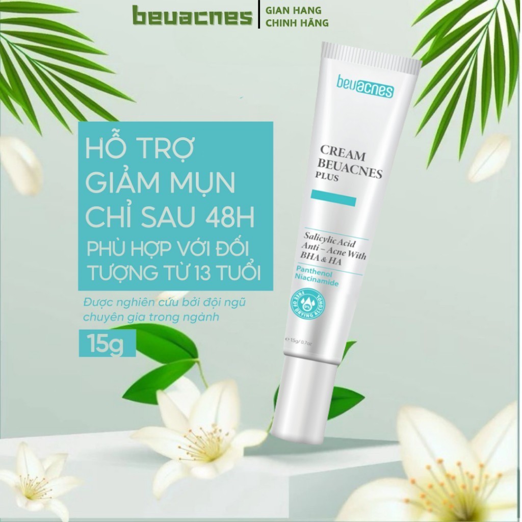 Kem giảm mụn nhanh 24h BEUACNES PLUS mụn trứng cá, chiết xuất rau má, hỗ trợ mờ thâm mụn CHÍNH HÃNG
