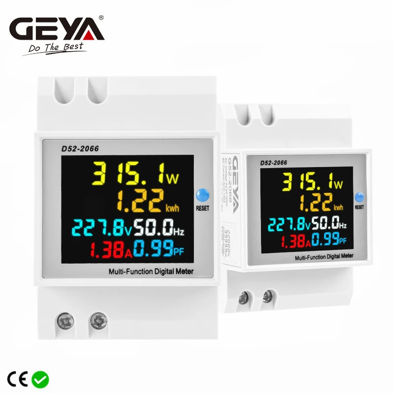 GEYA Din Rail Đồng hồ vạn năng kỹ thuật số Điện áp Dòng điện Hệ số công suất Hoạt động KWH Đồng hồ đ