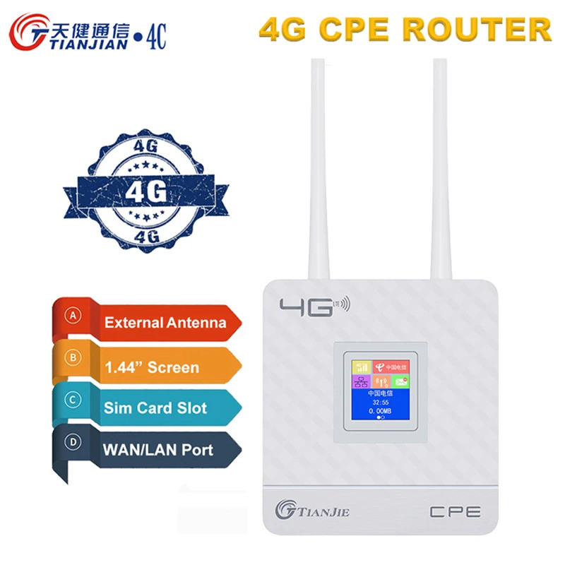 TIANJIE 150Mbps Bộ định tuyến Wifi 4G Mở khóa Thẻ SIM Modem không dây Ăng-ten ngoài Điểm truy cập WA