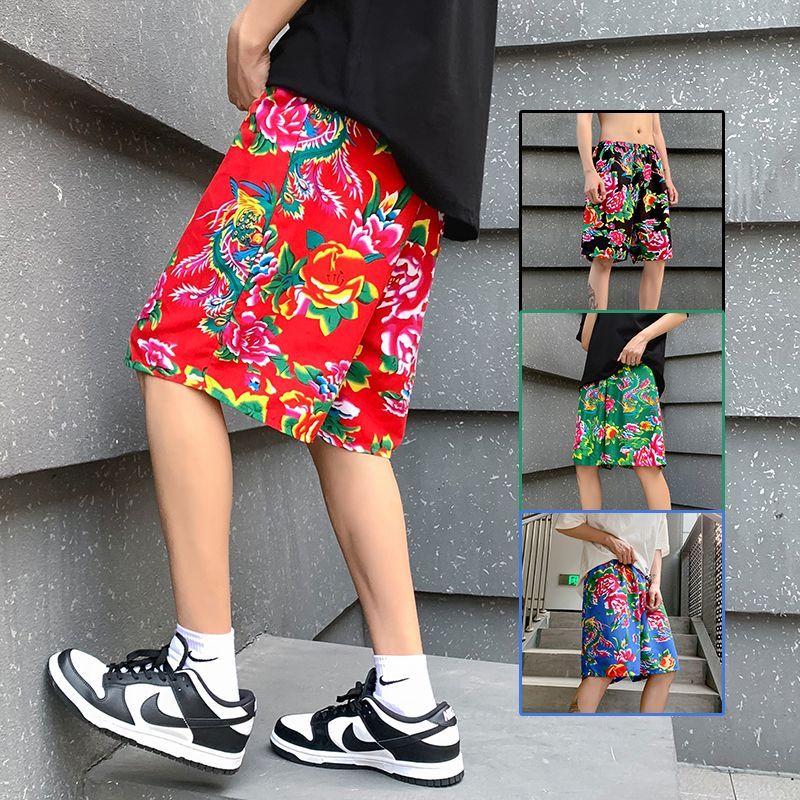 DK2009 Quần Short Hoa Lớn Nam Quần Phong Cách Trung Hoa Dân Tộc Tính Năng Quần Short Nam Size Lớn Hợ
