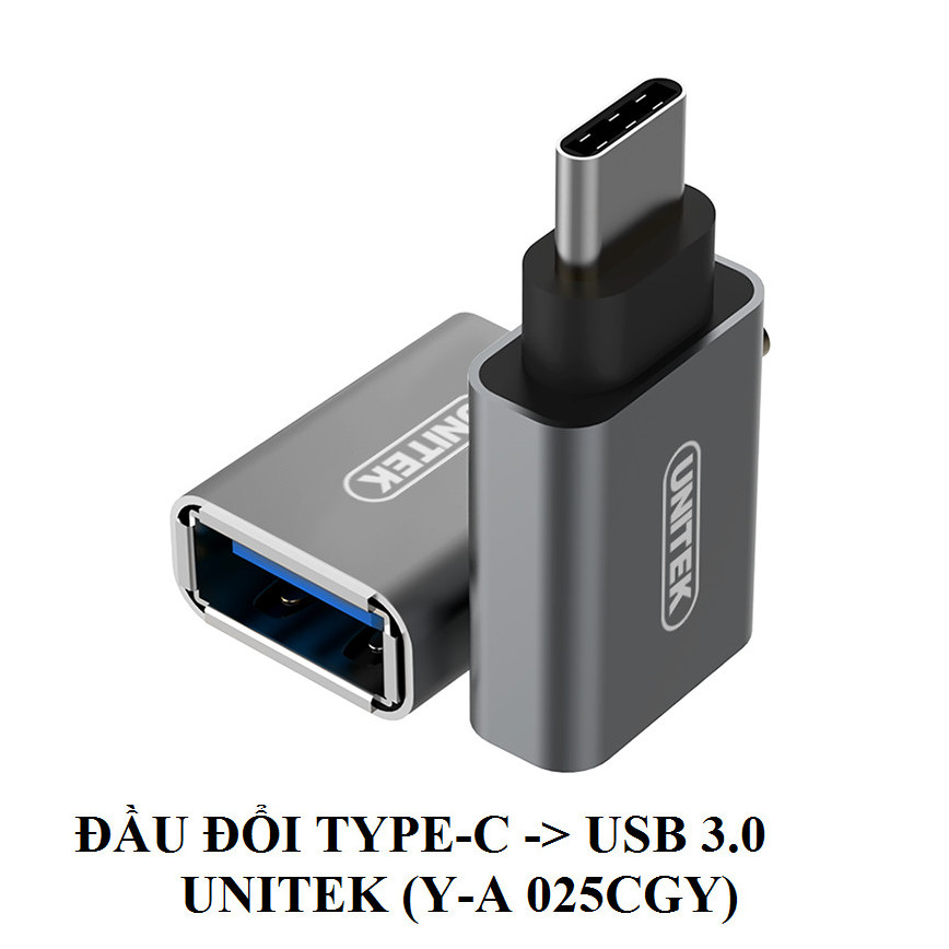 Đầu chuyển TypeC ra Usb 3.0 Unitek (Y-A 025CGY). Đầu chuyển từ Type C ra USB 3.0 Unitek Y-A 025CGY