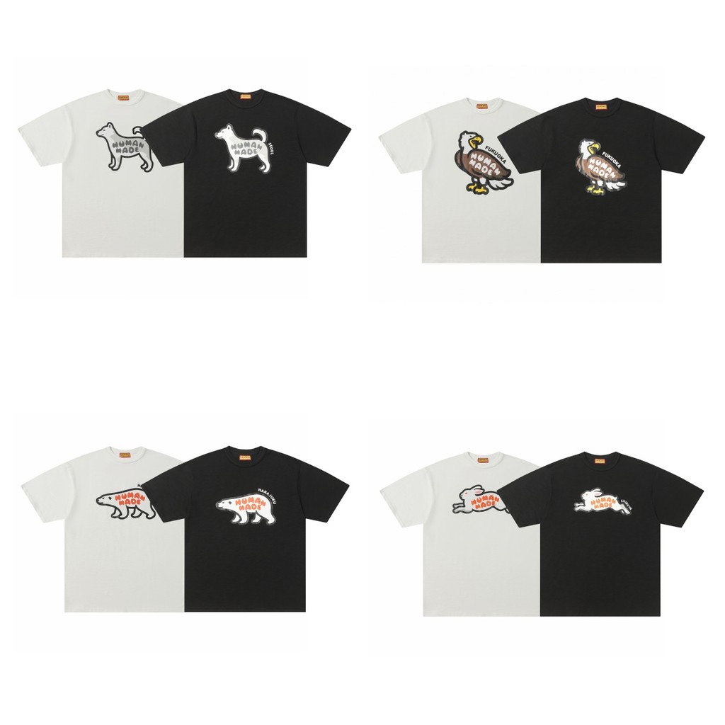 EHQ6 Spot Goods Daily Order HUMAN  HM Japanese-style bamboo cotton summer short-sleeve shirt T Anima
