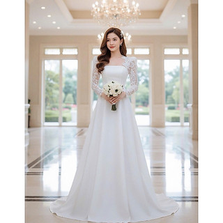 Đầm cưới cho dâu xinh TRIPBLE T DRESS tay phối ren dài- size S/M/L