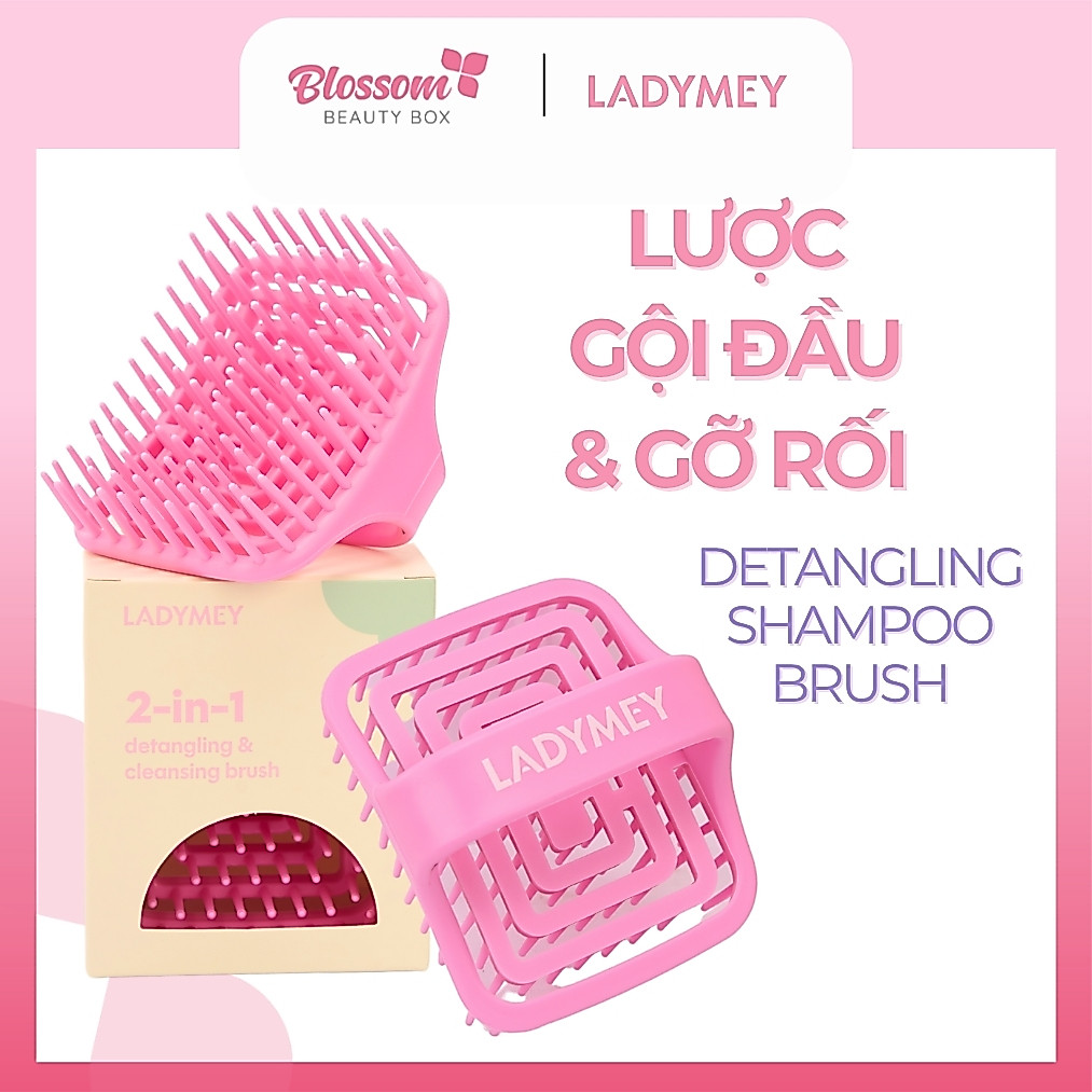 Lược massage & gội đầu LADYMEY đầu răng silicone có tay cầm