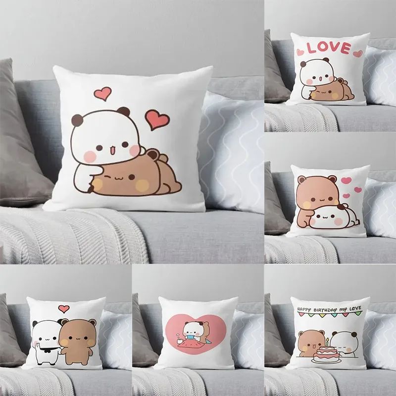 Gấu Panda Hug Bubu Dudu Polyester Peach Square Pillowcase P