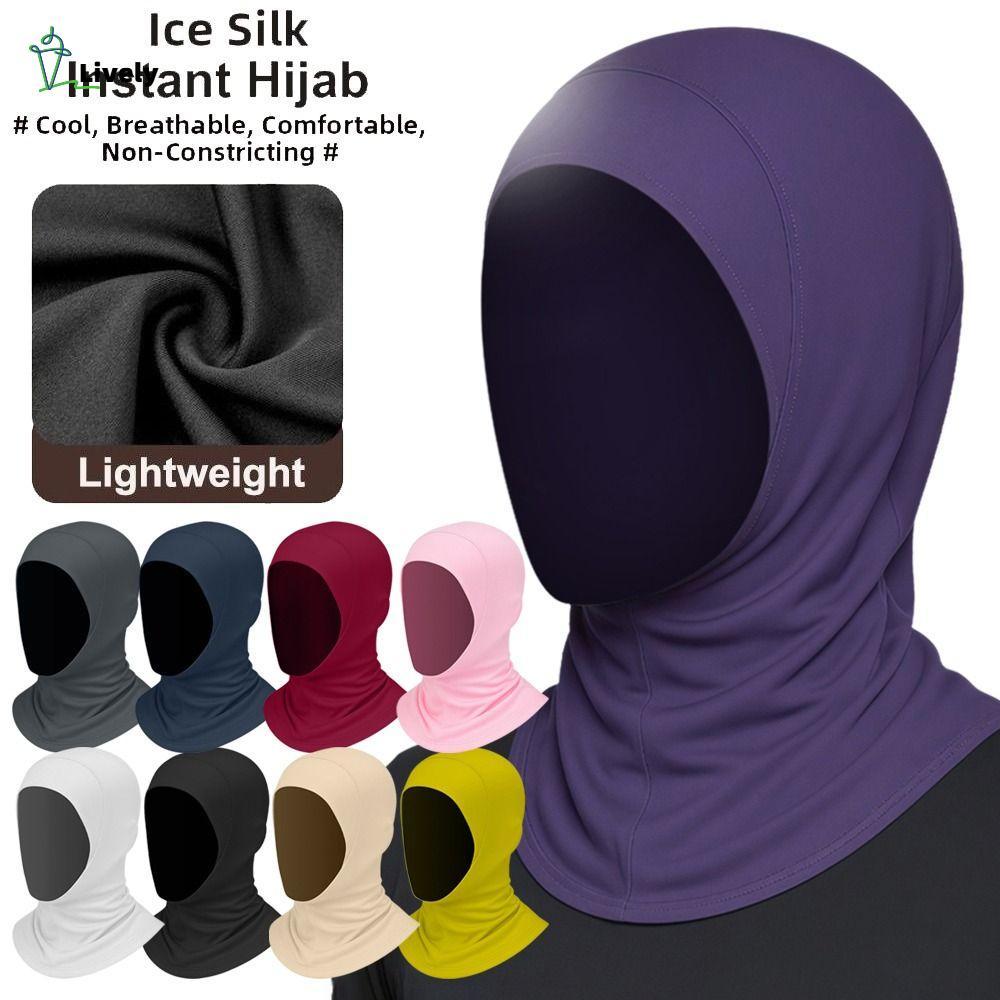 LIVELY Instant Hijab, Ice Silk Sun Protection Women Hijab Scarf, Elegant Nhẹ Spandex Màu Cầu Nguyện 