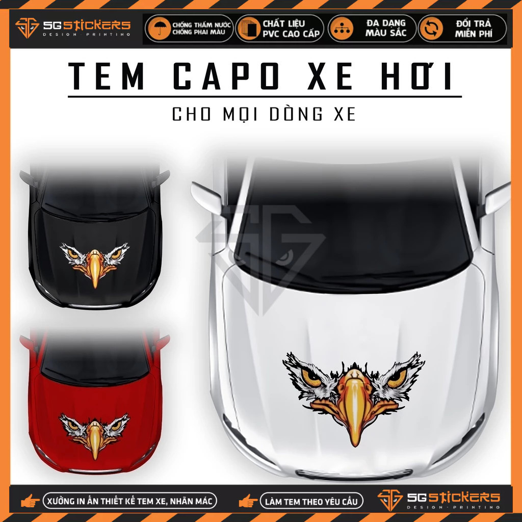 Tem Dán Nắp Capo Xe Ô Tô Xe Hơi Thiết Kế Đại Bàng | TCPOT-11 | Decal Dán Nắp Capo, Sườn Xe Oto Chống