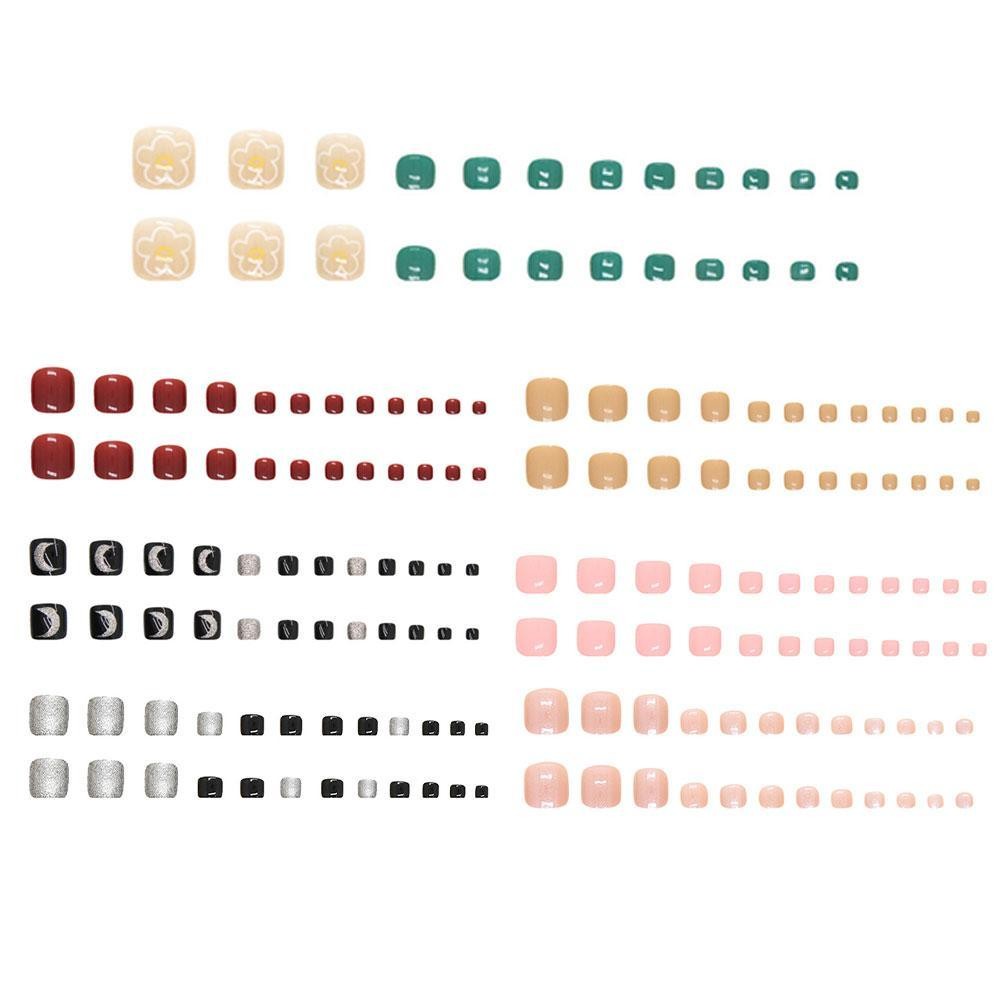 Móng tay ngón chân màu trơn Móng tay giả có keo dán / Nhãn dán móng tay giả H9e6