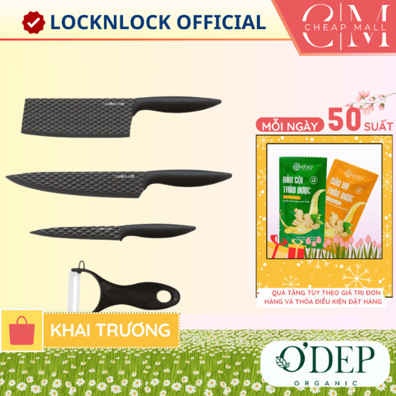 Bộ dao 4 món LocknLock Chính hãng, chống dính, chất liệu thép không gỉ (3 dao 1 bào) CKK104S4 - CHEA