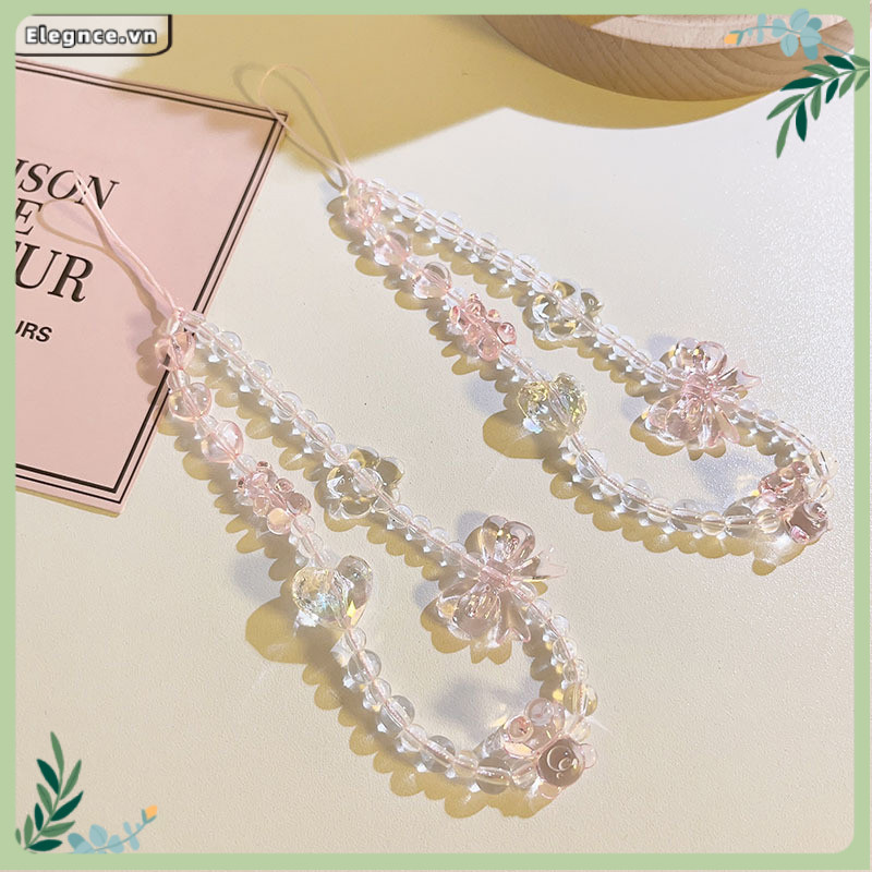 【Elevn】Dây treo điện thoại Hàn Quốc dễ thương Dây đeo điện thoại hình hoa tulip đính hạt pha lê