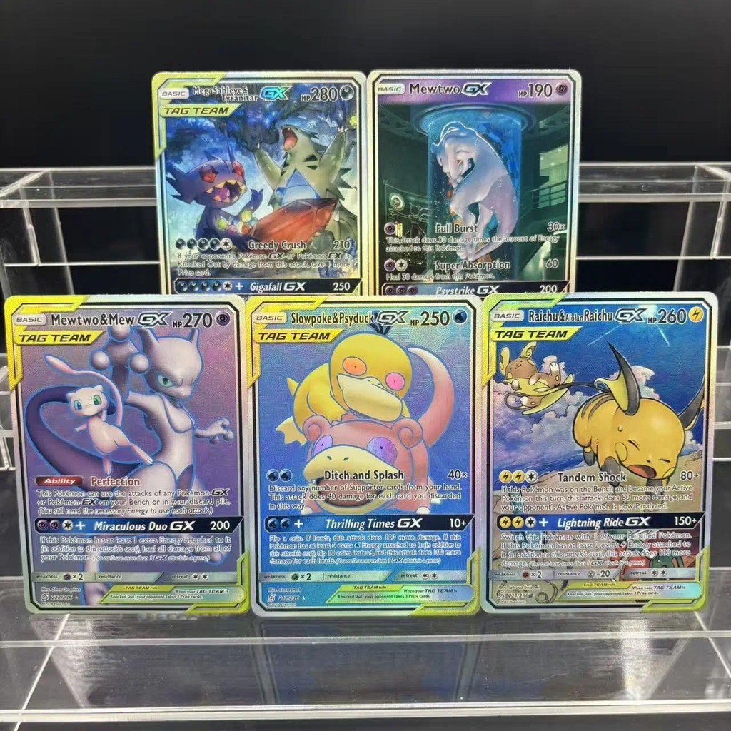 DIY PTCG Bộ Sưu Tập Thẻ Psyduck Mewtwo Tyranitar GX EN Tự Làm Thẻ Đơn Trò Chơi Cổ Điển Thẻ Anime Quà