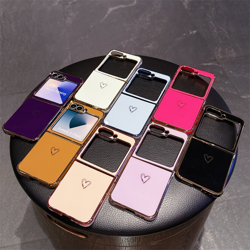 Ốp Điện Thoại Họa Tiết Trái Tim Tình Yêu Mạ Sang Trọng Cho Samsung Galaxy Z Flip7 Z Flip 7 Flip6 Z F