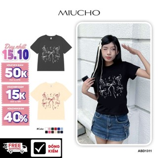 Áo thun baby tee nơ conquette xinh form ôm ABD1311 Miucho tay ngắn cổ tròn hotrend in mix