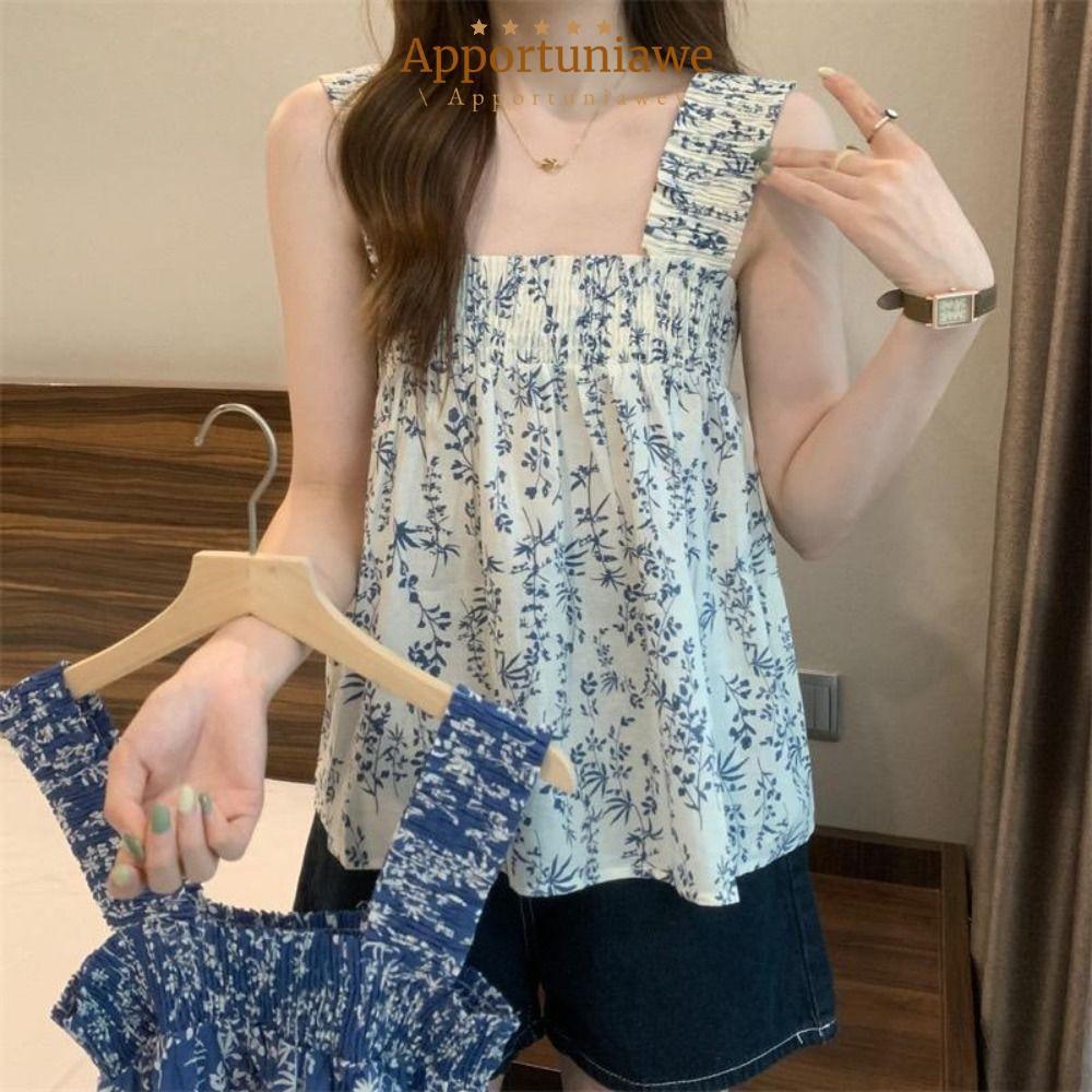 Áo không tay IAPPORTUNIA, Áo ba lỗ cổ vuông Boho, Áo ba lỗ giảm béo A Line dành cho nữ