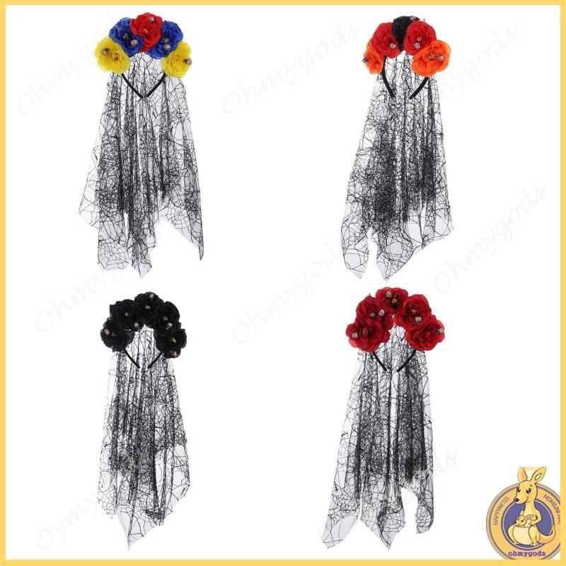 OMG * Goth Hoa Vương Miện Dành Cho Nữ Gothic Đầu Lâu Đầu Lâu Băng Đô Halloween Goth Nhện Veil Ngày C