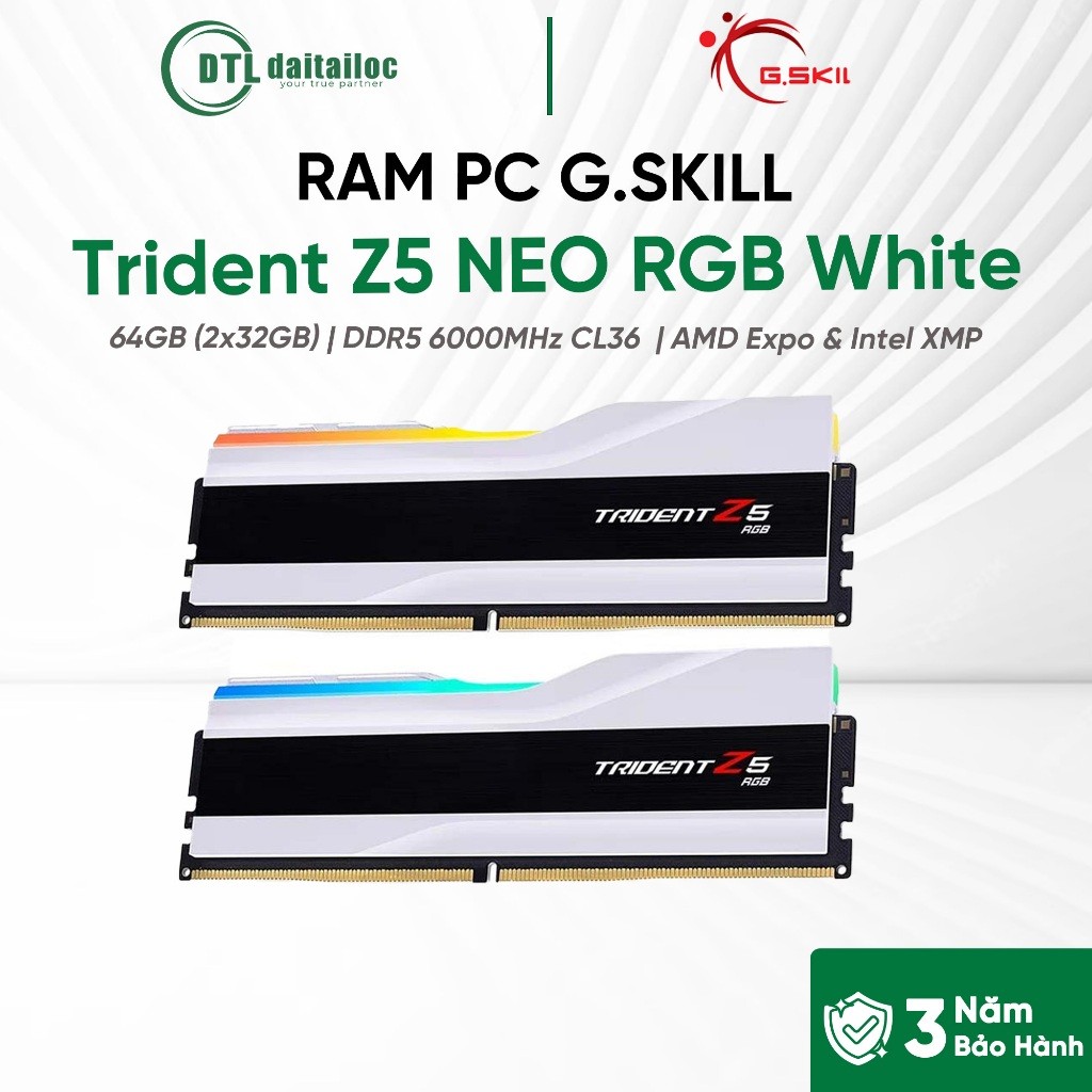 Ram GSKILL TRIDENT Z5 NEO RGB 64GB (2x32GB) 6000Mhz DDR5 White (AMD Expo / XMP) | Chính Hãng | Bảo H