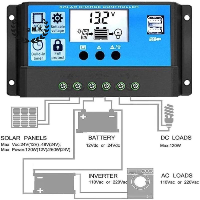 [ElgMK] Bộ điều khiển sạc năng lượng mặt trời 10A / 30A Bảng điều khiển năng lượng mặt trời Bộ điều 