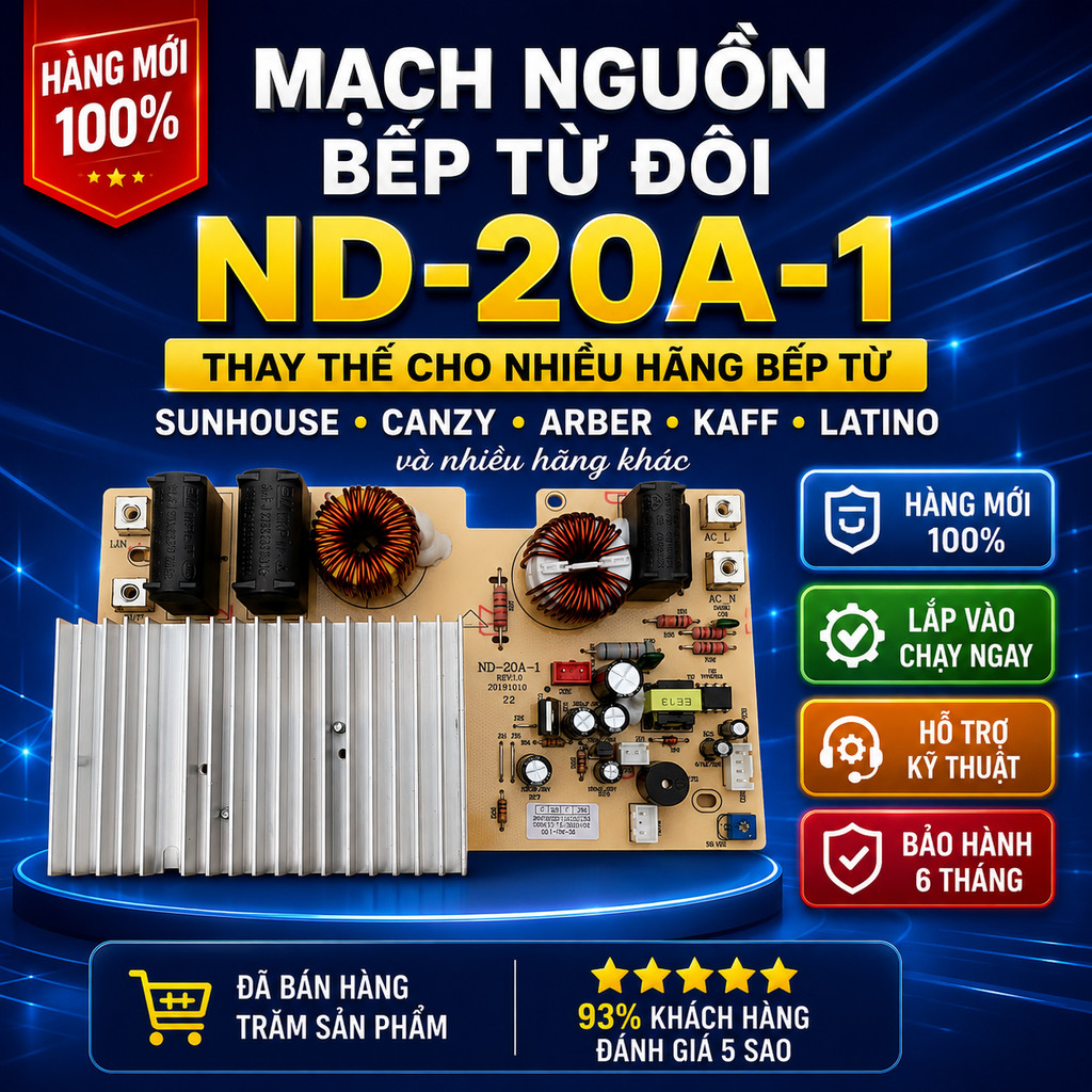 Mạch Nguồn Bếp Từ Đôi ND-20A-1 Chính Hãng - Bo Mạch Điều Khiển Thay Thế Cho Nhiều Hãng Bếp Từ