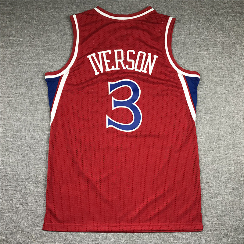 76 Số người 3 Retro Red iverson MN áo bóng rổ áo bóng rổ người đàn ông iverson