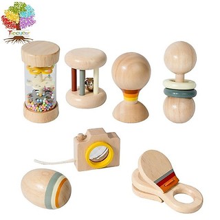 Bộ đồ chơi trẻ em giác quan bằng gỗ Treeyear Montessori - Lục lạc bằng gỗ tự nhiên, Con lăn hạt, Máy ảnh và hơn thế nữa để phát triển sớm và chơi an toàn