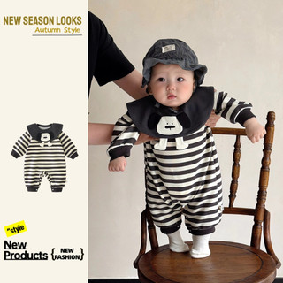  Thu Đông Mới Quần Áo Cho Bé Trai Bé Gái Dài Tay Body 0-36 Tháng Tuổi Sơ Sinh Loại A Cotton Sọc Đen Trắng Áo Liền Quần Phong Cách Hàn Quốc 