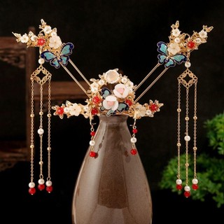 Siookiru Mũ Cô Dâu Đầm Cưới Nhựa Hợp Kim Phụ Kiện Tóc Hoa Hình Chữ U Mới Phong Cách Trung Hoa Dangling Trang Trí Bông Tai Kẹp Tóc Bộ Lễ Cưới 