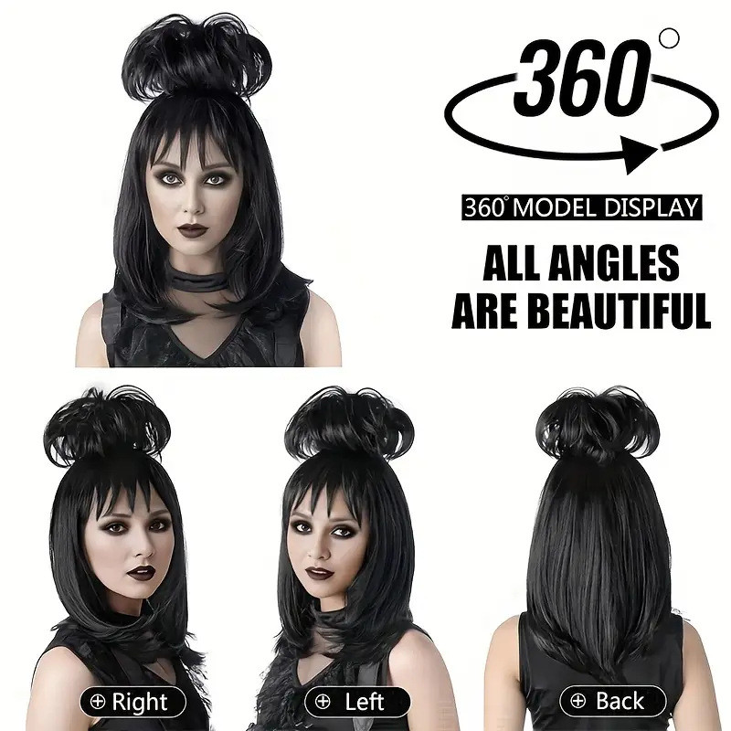 Tóc giả đen gothic cho cosplay Lydia Deetz của Beetlejuice - Perfect cho Halloween Party